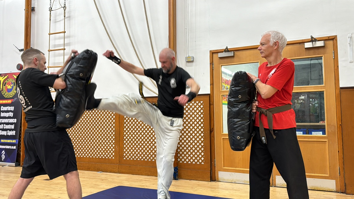Three men at a martial arts for adults class at Pil Sung Do in Surrey